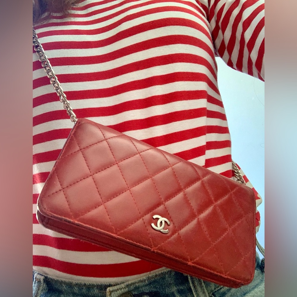 Authentic Red Chanel Matelasse Wallet (WOC)